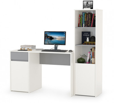 Торонто 12.149 Стол + 13.13 Шкаф комбинированный, цвет белый шагрень/стальной серый, ШхГхВ 160х53,1х149,7 см., универсальная сборка