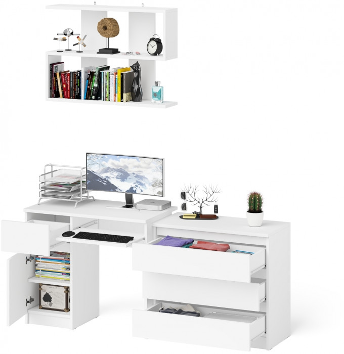 Мори компьютерный стол МС-1 левый + Комод МК800.1 + Полка 900, белый