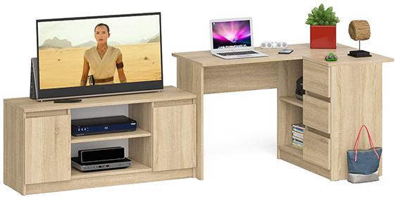 Мори компьютерный стол МС-16 правый + Тумба МТВ1200.1, дуб сонома