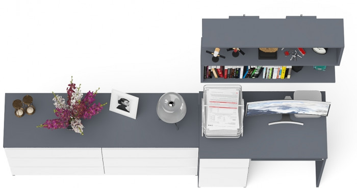 Мори Стол компьютерный МС-1 левый + Комод МК1380.6 + Полка 900, цвет графит/белый, ШхГхВ 228х50х209,6 см., НЕ универсальная сборка