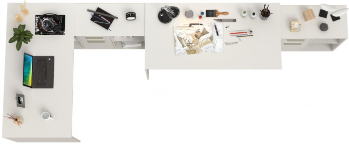 Лайт Стол письменный 03.245F + 03.245F, цвет белый шагрень, ШхГхВ 342,7х136х75,2 см.(угловой) или 407х68х75,2 см.(прямой), универсальная сборка