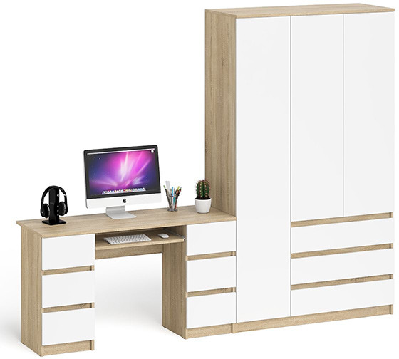 Мори компьютерный стол МС-2 + Шкаф МШ1200.1, дуб сонома/белый