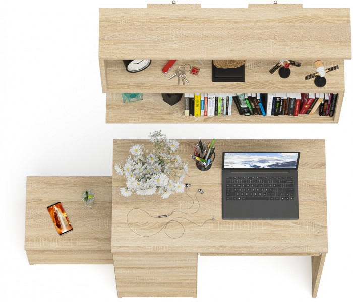 Мори компьютерный стол МС-6 левый + Тумба ТМП400.1 + Полка 900, дуб сонома