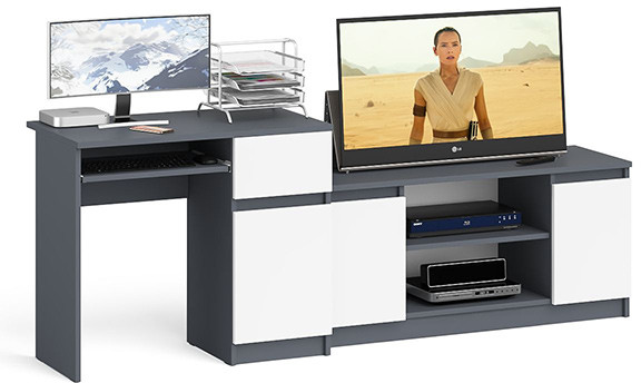 Мори Стол компьютерный МС-1 правый + Тумба МТВ1200.1, цвет графит/белый, ШхГхВ 210,4х50х76,6 см., выдвижной ящик справа, НЕ универсальная сборка