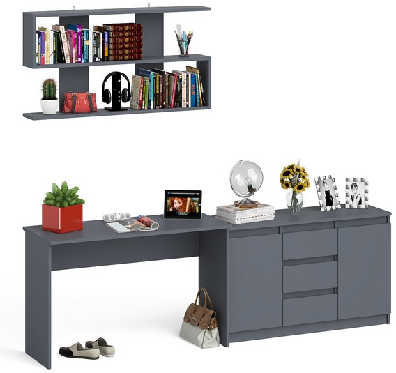 Мори письменный стол МСП1200.1 + Комод МК1200.3 + Полка 1200, графит