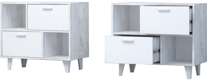 Модульная прихожая ЭГО 2 (Бетон светлый / Белый глянец)