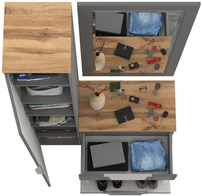 Октава Прихожая 42, цвет серый графит/дуб крафт золотой/фасады МДФ серый графит, ШхГхВ 97,1х35,4х197,6 см., универсальная сборка