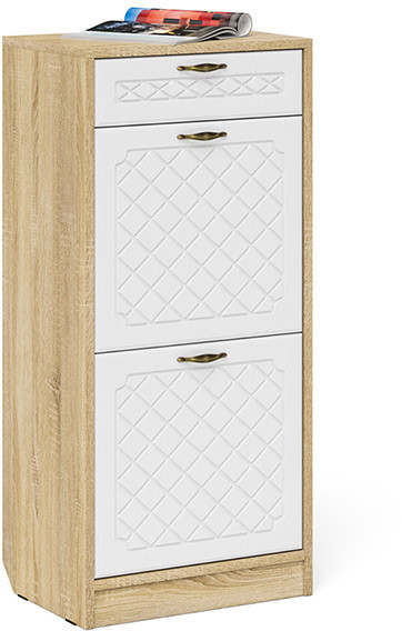 Прихожая П-6 Тумба для обуви 2 секции, цвет дуб сонома/фасады МДФ белое дерево фрезеровка ромб, ШхГхВ 50х35х108,3 см.