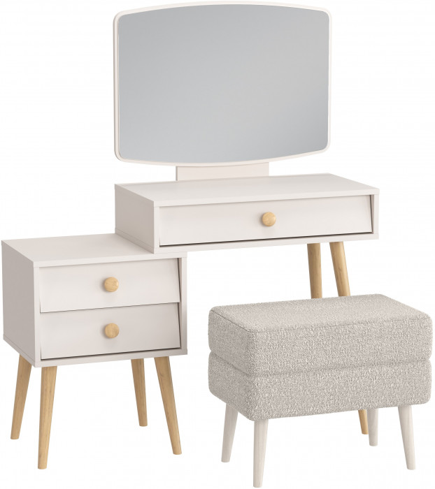 Афина Спальня 4-25901М1к.с. Трюмо + Банкетка 6-5138ТКШсв.серый Тифани, кашемир серый/ткань светло-серая