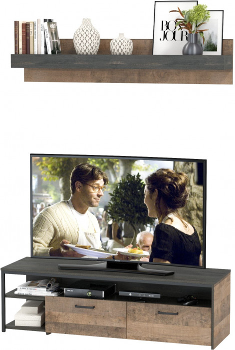 Трувор 13.70 Тумба под ТВ + 15.60 Полка, дуб гранж песочный/интра