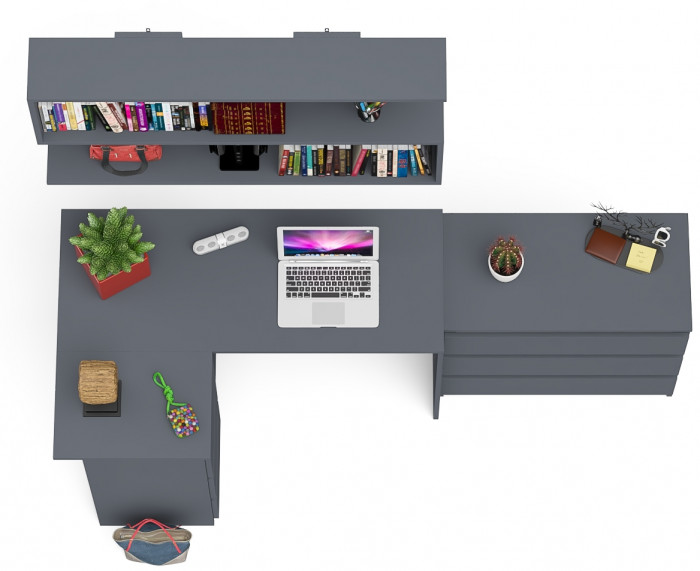 Мори компьютерный стол МС-16 левый + Комод МК800.1 + Полка 1200, графит