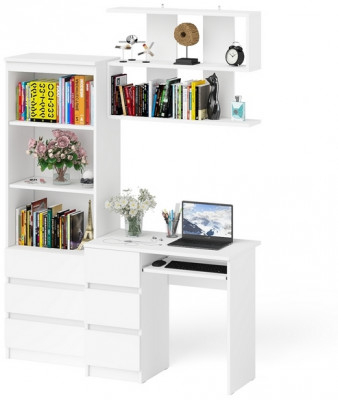 Мори Стол компьютерный МС-6 левый + Стеллаж МСТ600.3 + Полка 900, цвет белый, ШхГхВ 150,4х50х209,6 см., НЕ универсальная сборка
