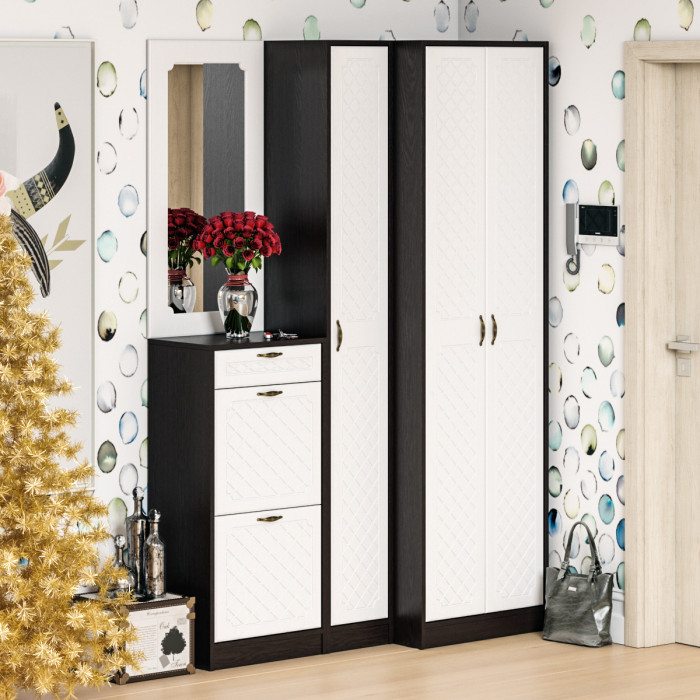 Прихожая П-6 Шкаф, цвет венге/фасады МДФ белое дерево фрезеровка ромб, ШхГхВ 60х50х210 см.