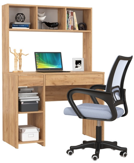 Стол компьютерный Комфорт 12.77F + кресло 103 серое, цвет дуб крафт золотой, ШхГхВ 100х49,8х147 см., универсальная сборка