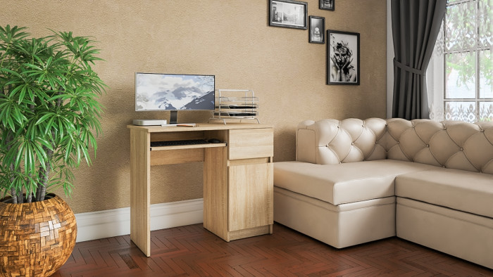 Мори компьютерный стол МС-1 правый, дуб сонома