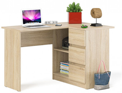 Мори Стол компьютерный МС-16 правый, цвет дуб сонома, ШхГхВ 124,4х84,9х76,6 см., выдвижные ящики справа, НЕ универсальная сборка