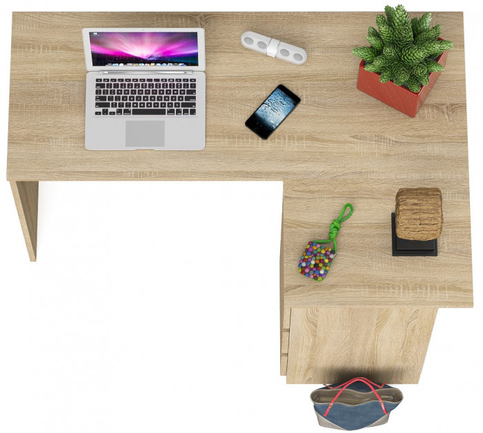 Мори Стол компьютерный МС-16 правый, цвет дуб сонома, ШхГхВ 124,4х84,9х76,6 см., выдвижные ящики справа, НЕ универсальная сборка