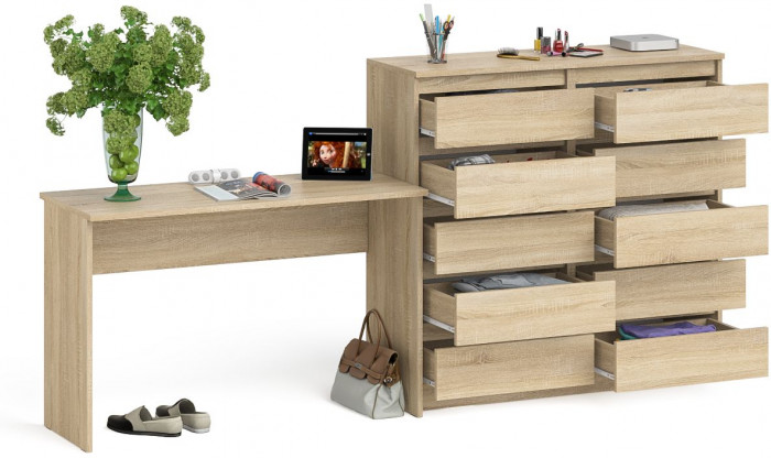 Мори Стол письменный МСП1200.1 + Комод МК1200.10, цвет дуб сонома, ШхГхВ 240,8х50х115 см., универсальная сборка