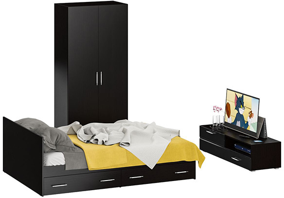 Спальня Стандарт 3-1400, венге/фасады ТВ тумбы МДФ чёрный глянец