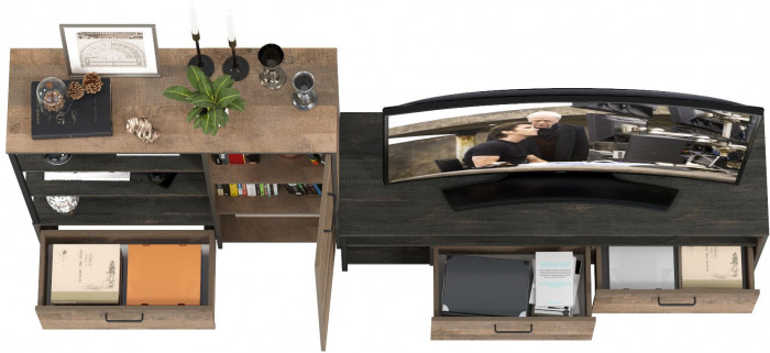 Трувор 13.70 Тумба под ТВ + 13.307.01 Комод, дуб гранж песочный/интра