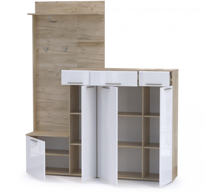 Лайн Прихожая № 05, дуб крафт серый/фасады МДФ белый глянец