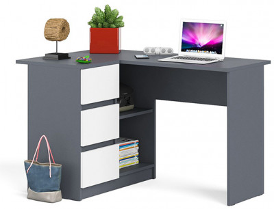 Мори компьютерный стол МС-16 левый, графит/белый