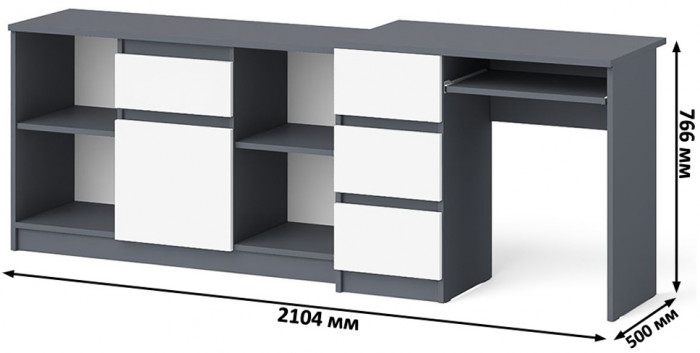 Мори компьютерный стол МС-6 левый + Тумба МТВ1204.1, графит/белый