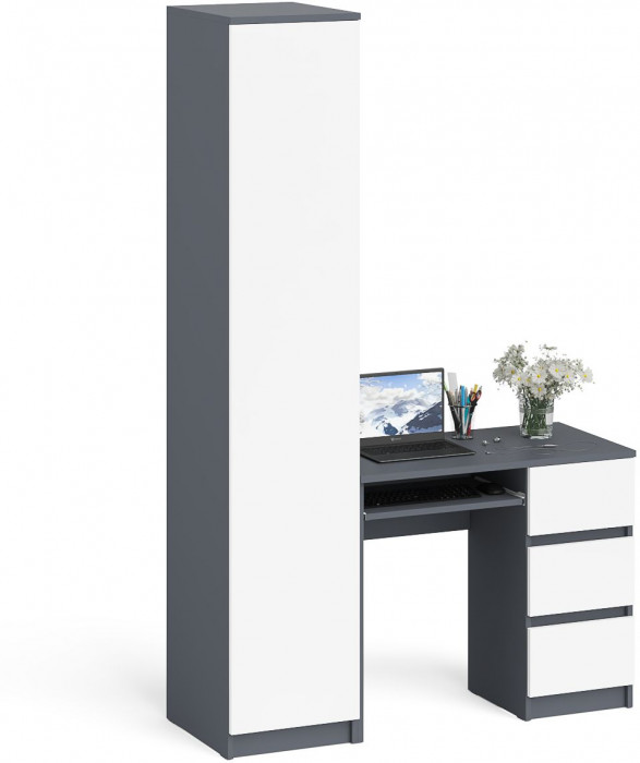 Мори компьютерный стол МС-6 правый + Пенал МШ400.1, графит/белый