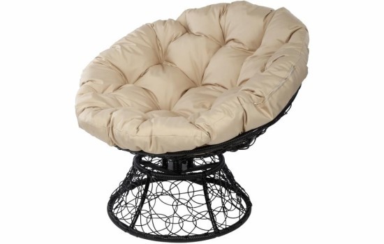 Кресло Papasan с пружиной, цвет плетения черный, цвет подушки бежевый