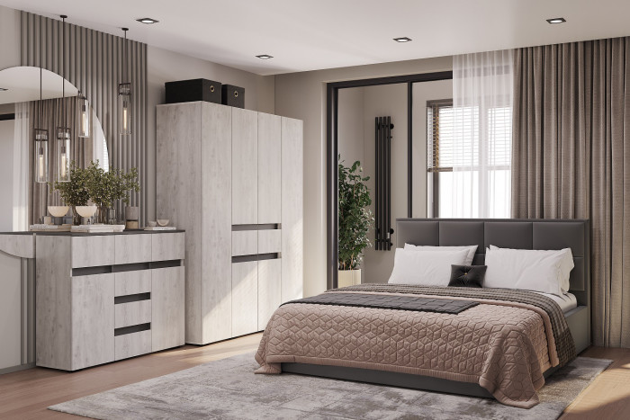 Шкаф 4-х створчатый Мрия ШК-13, Бетон пайн светлый, Графит