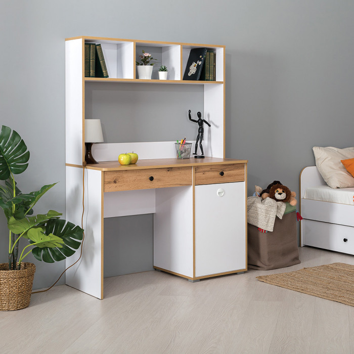 Вуди 12.42 письменный стол, белый премиум/дуб крафт золотой