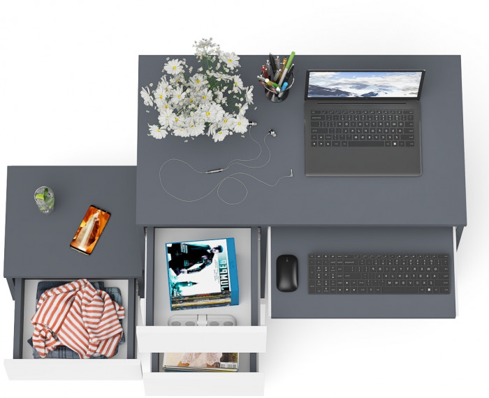 Мори компьютерный стол МС-6 левый + Тумба ТМП400.1, графит/белый