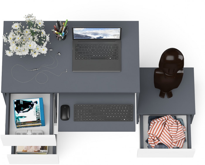 Мори компьютерный стол МС-6 левый + Тумба ТМП400.1, графит/белый