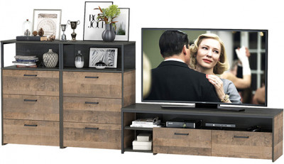 Трувор 13.70 Тумба под ТВ + 13.307.02 Комод + 13.307.02 Комод, дуб гранж песочный/интра