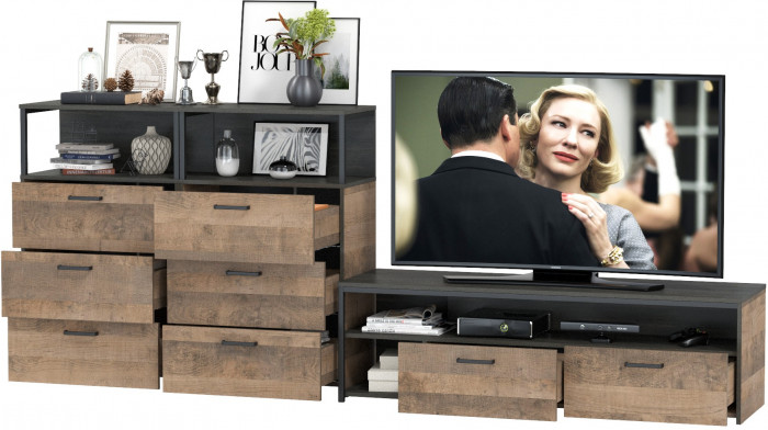 Трувор 13.70 Тумба под ТВ + 13.307.02 Комод + 13.307.02 Комод, дуб гранж песочный/интра