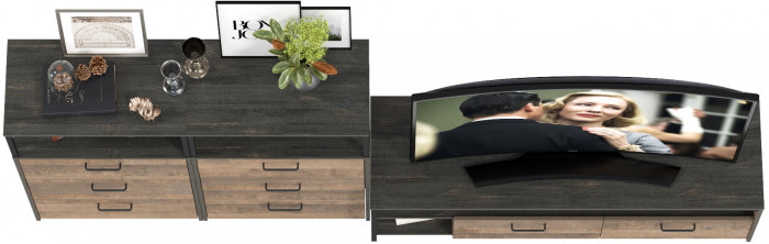 Трувор 13.70 Тумба под ТВ + 13.307.02 Комод + 13.307.02 Комод, дуб гранж песочный/интра