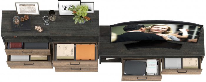 Трувор 13.70 Тумба под ТВ + 13.307.02 Комод + 13.307.02 Комод, дуб гранж песочный/интра