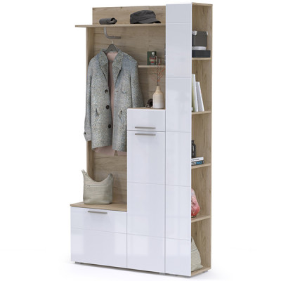 Лайн Прихожая № 06, дуб крафт серый/фасады МДФ белый глянец