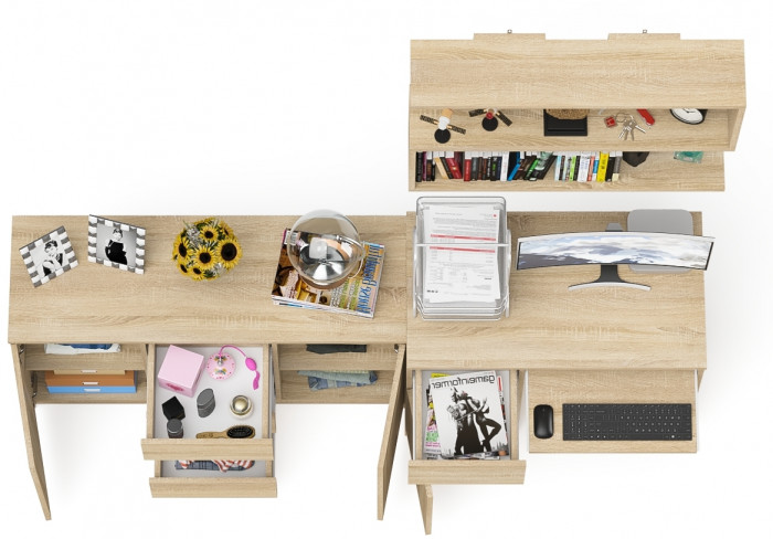 Мори компьютерный стол МС-1 левый + Комод МК1200.3 + Полка 900, дуб сонома