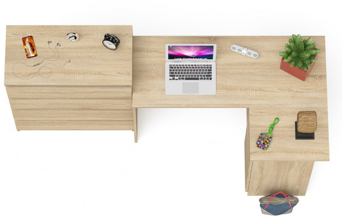 Мори компьютерный стол МС-16 правый + Комод МК800.4, дуб сонома