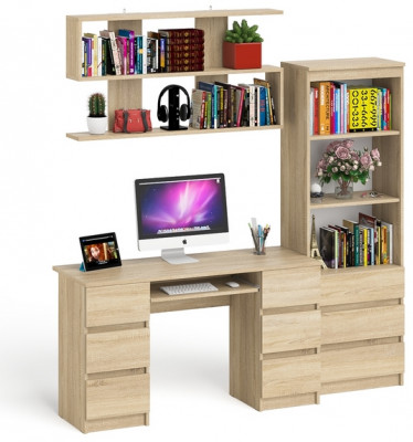 Мори компьютерный стол МС-2 + Стеллаж МСТ600.3 + Полка 1200, дуб сонома