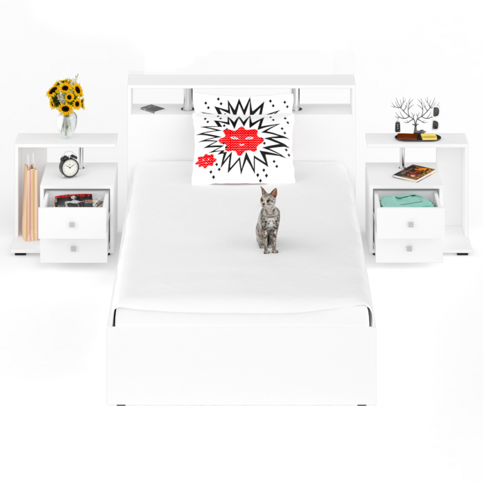 Камелия Кровать 1200 + две тумбы, белый