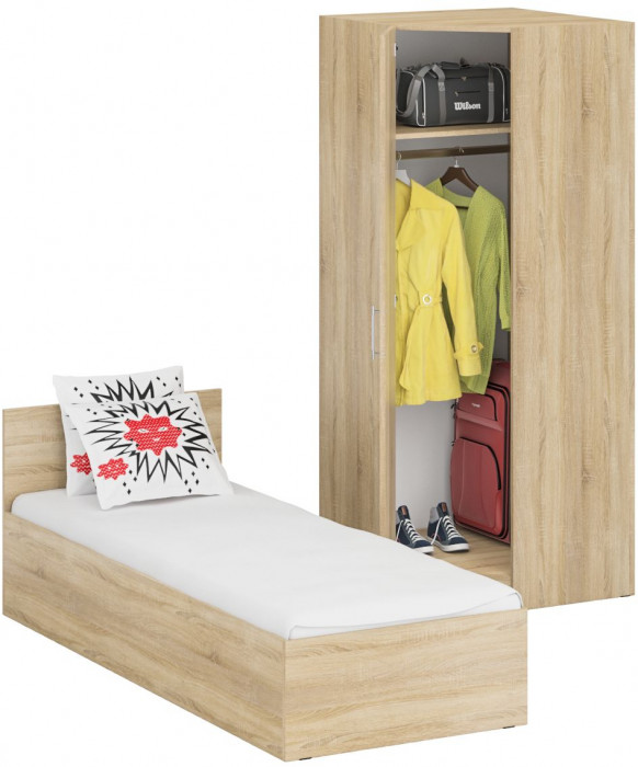 Кровать 0800 + угловой шкаф Стандарт, дуб сонома