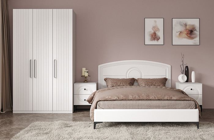 Валенсия Спальня № 33, цвет ЛДСП белый шагрень/МДФ белый шагрень, ортопед есть, сп. м. 1600х2000 мм., б/м