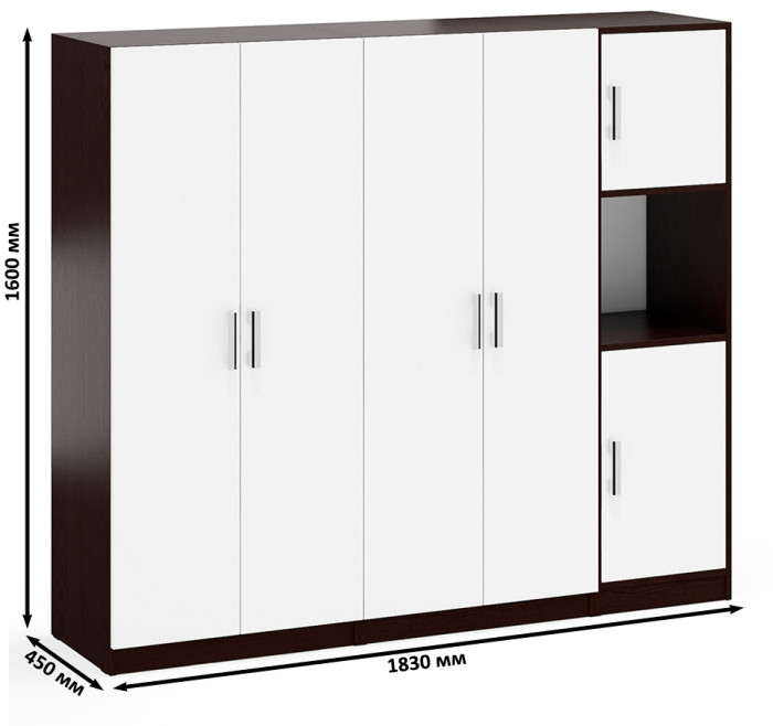 Шкаф С-МД-СК9Ш+Пенал С-МД-СК9П+Шкаф С-МД-СК9Ш, цвет венге/белый шагрень, ШхГхВ 183х45х160 см., универсальная сборка