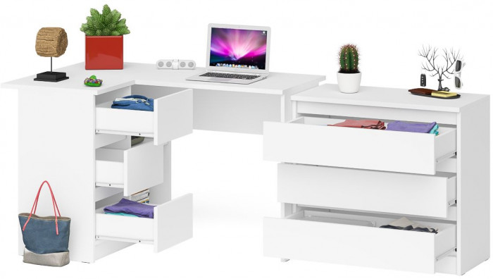 Мори Стол компьютерный МС-16 левый + Комод МК800.1, цвет белый, ШхГхВ 204,8х84,9х76,6 см., выдвижные ящики слева, НЕ универсальная сборка