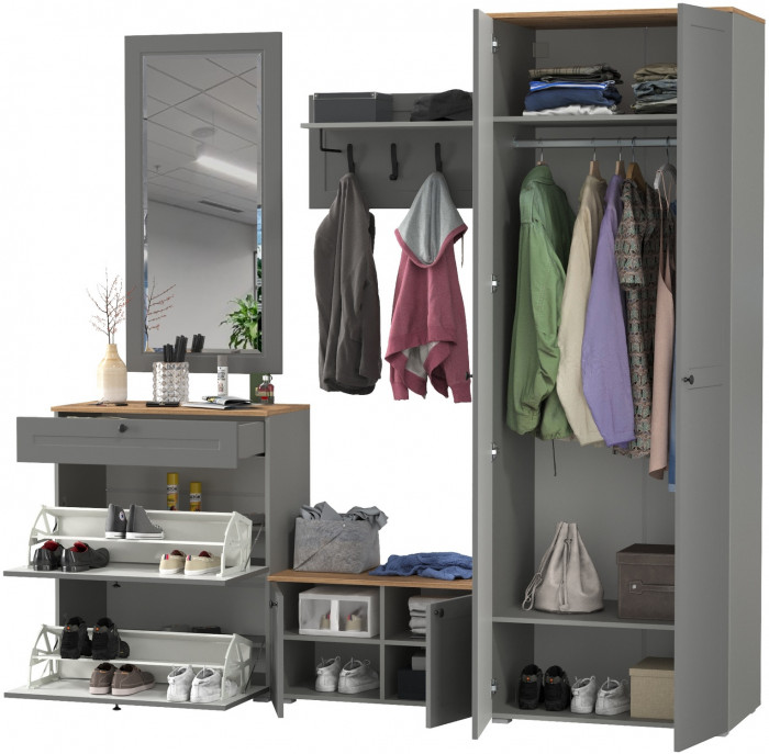 Остин Прихожая 47, цвет серый графит/дуб крафт золотой, ШхГхВ 240х54,3х229,6 см., универсальная сборка