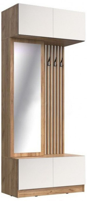 Модульная прихожая Роджинамиф, комп.4 (Белый глянец, Дуб Крафт Золотой)