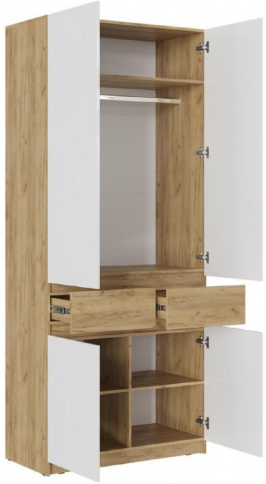 Модульная прихожая Роджинамиф, комп.4 (Белый глянец, Дуб Крафт Золотой)