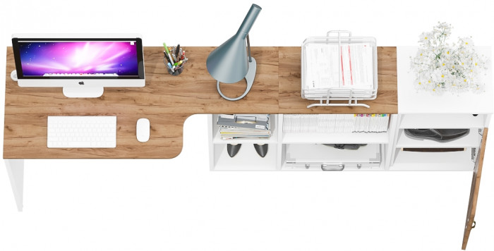 Лидер-8 Стол + Тумба МД 3.19, белый шагрень/крафт золото